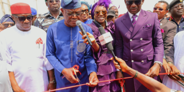 Minister Wike, Dr. Paul Enenche, Pastor Becky Enenche at the commissioning of the newly built Dunamis pedestrian bridge